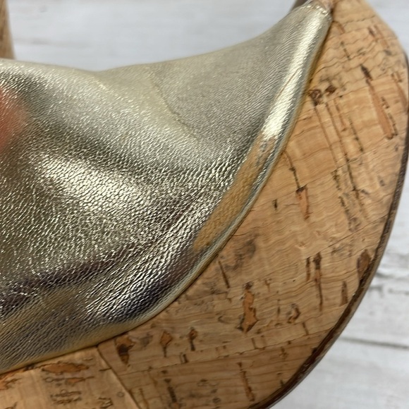 DEE KELLER gold Leather Cork Heel Wedge Platform Mule Sandals - Picture 9 of 14